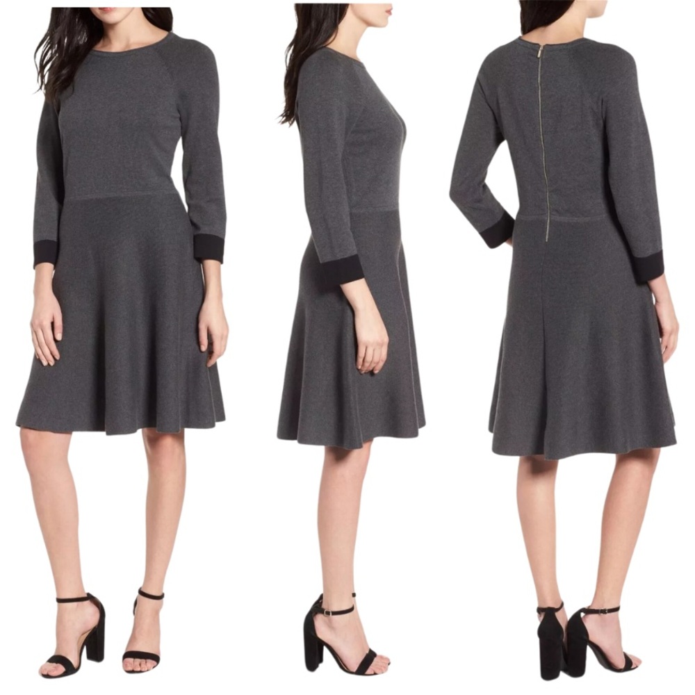NWT VINCE CAMUTO Fit & Flare Knitted Sweater Dress Size XL Heather Gray $149